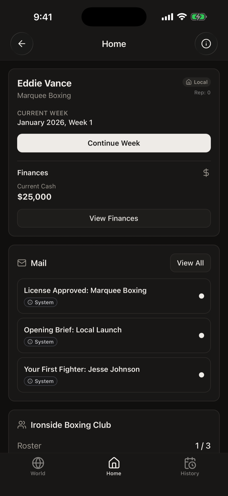Punch Promoter Home screen with the weekly controls