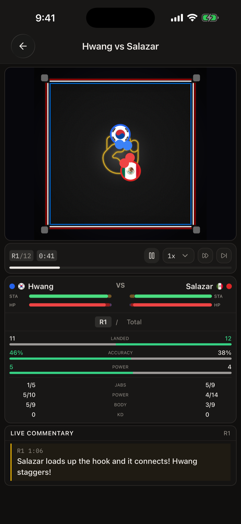 Watching a fight simulate live